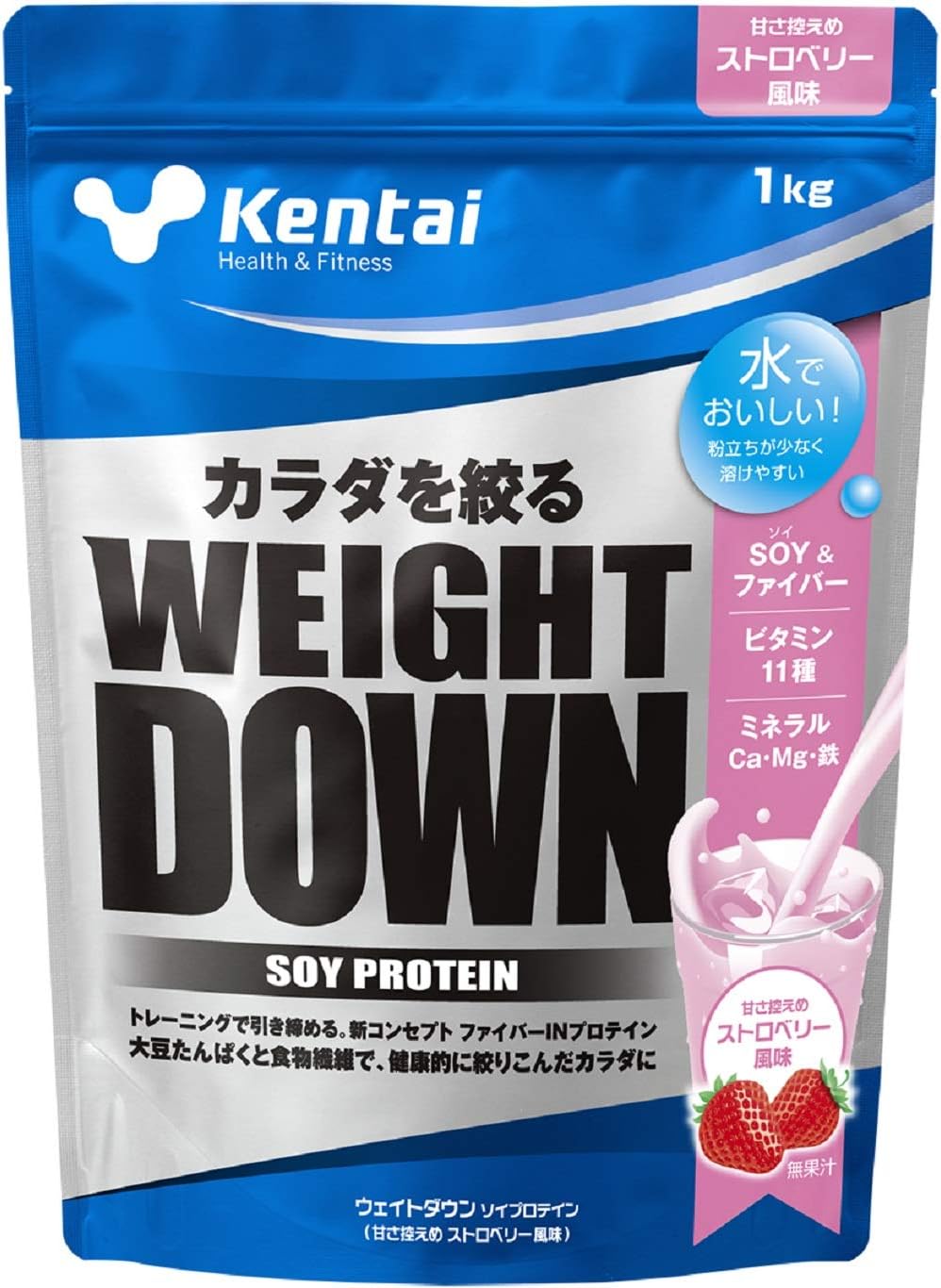 Kentai ウェイトダウン ソイプロテイン 甘さ控えめストロベリー風味 1kg